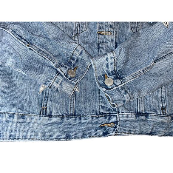 BLANK NYC Denim Jean Jacket Light Wash Faux Leather Star Patch Snakeskin Size XS - Picture 6 of 8